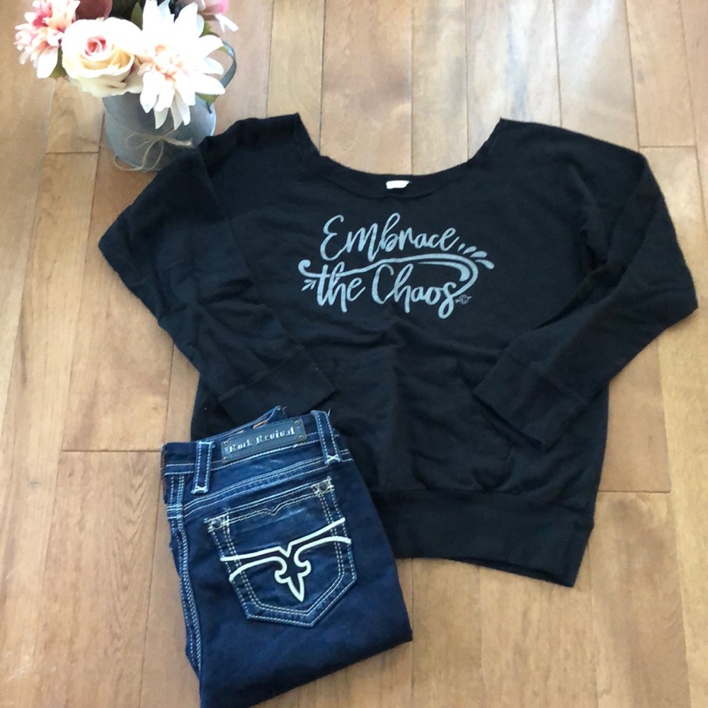 Cheekys black off the shoulder sweatshirt small - Picture 1 of 4